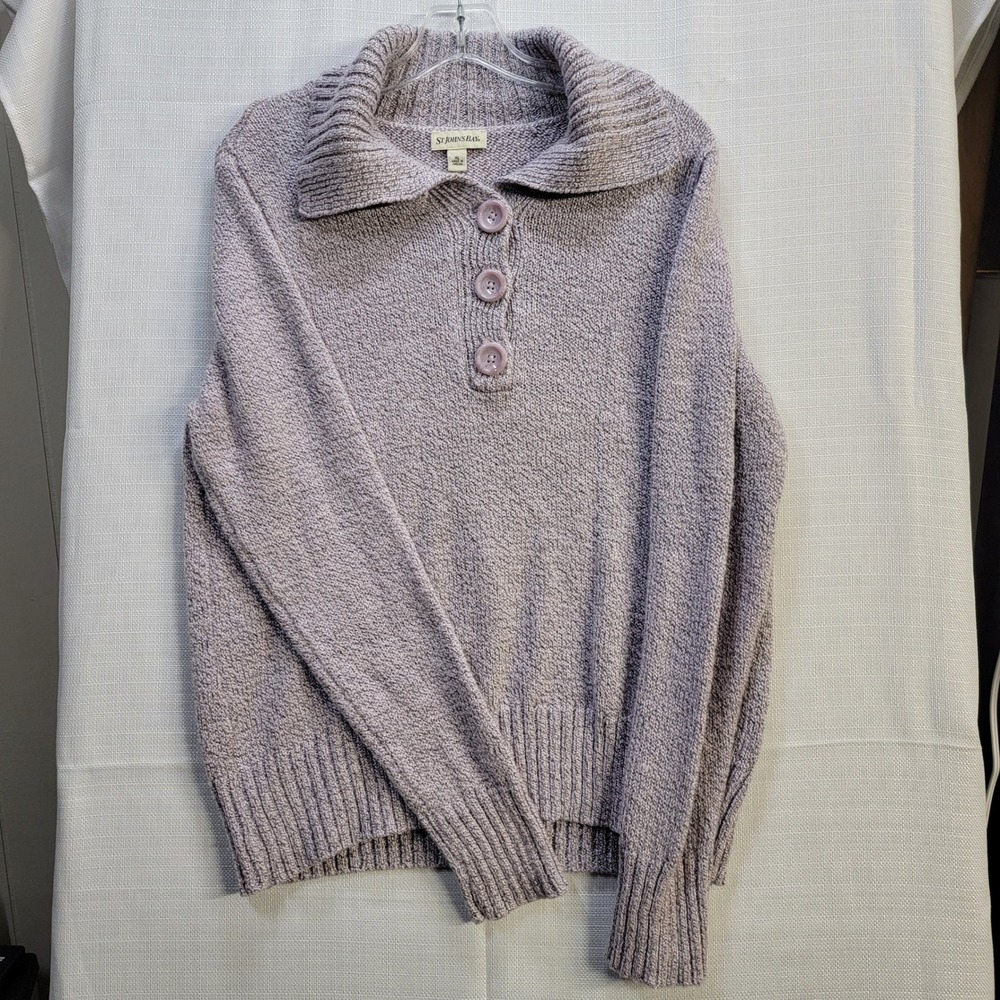 St. John's Bay Women's XL Lavender Chunky Knit Button Neck Sweater